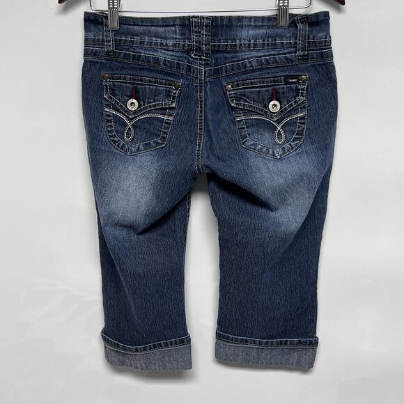 VTG Angels Women Denim Capri Long Bermuda Shorts 9 Low Rise Cuffed Y2K - Picture 4 of 11